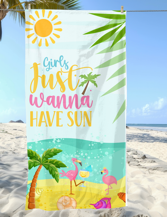 Girls Just Wanna Have Sun Beach Towels | Summer Vibe Towels, Tropical Towels, Vacation Essentials, Poolside Towels, Gift for Her