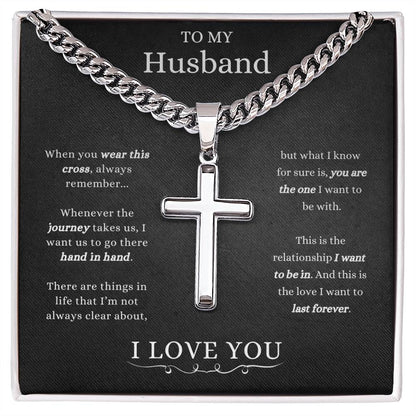 To My Husband - Cuban Link Chain with Artisan Cross