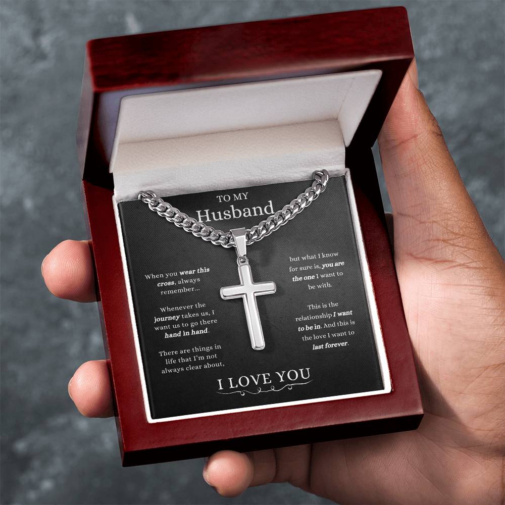 To My Husband - Cuban Link Chain with Artisan Cross